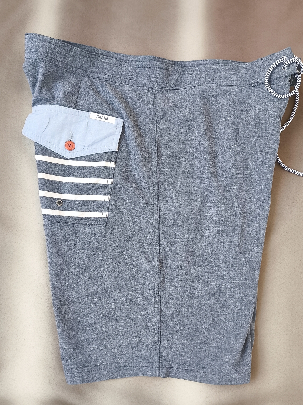 Katin Heather Gray Cotton 8" Swim Trunks - Size 32 Backpocket Contrast